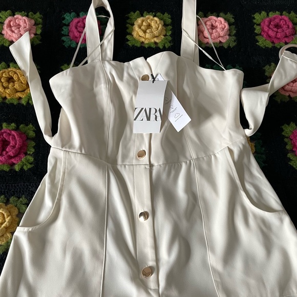 Zara Ivory high waisted w belt ankle jumpsuit - Picture 8 of 13